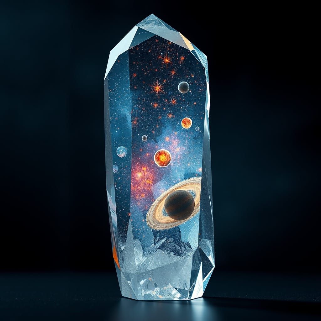 Quartz Crystal Cosmos: Hyperrealistic Stars and Planets