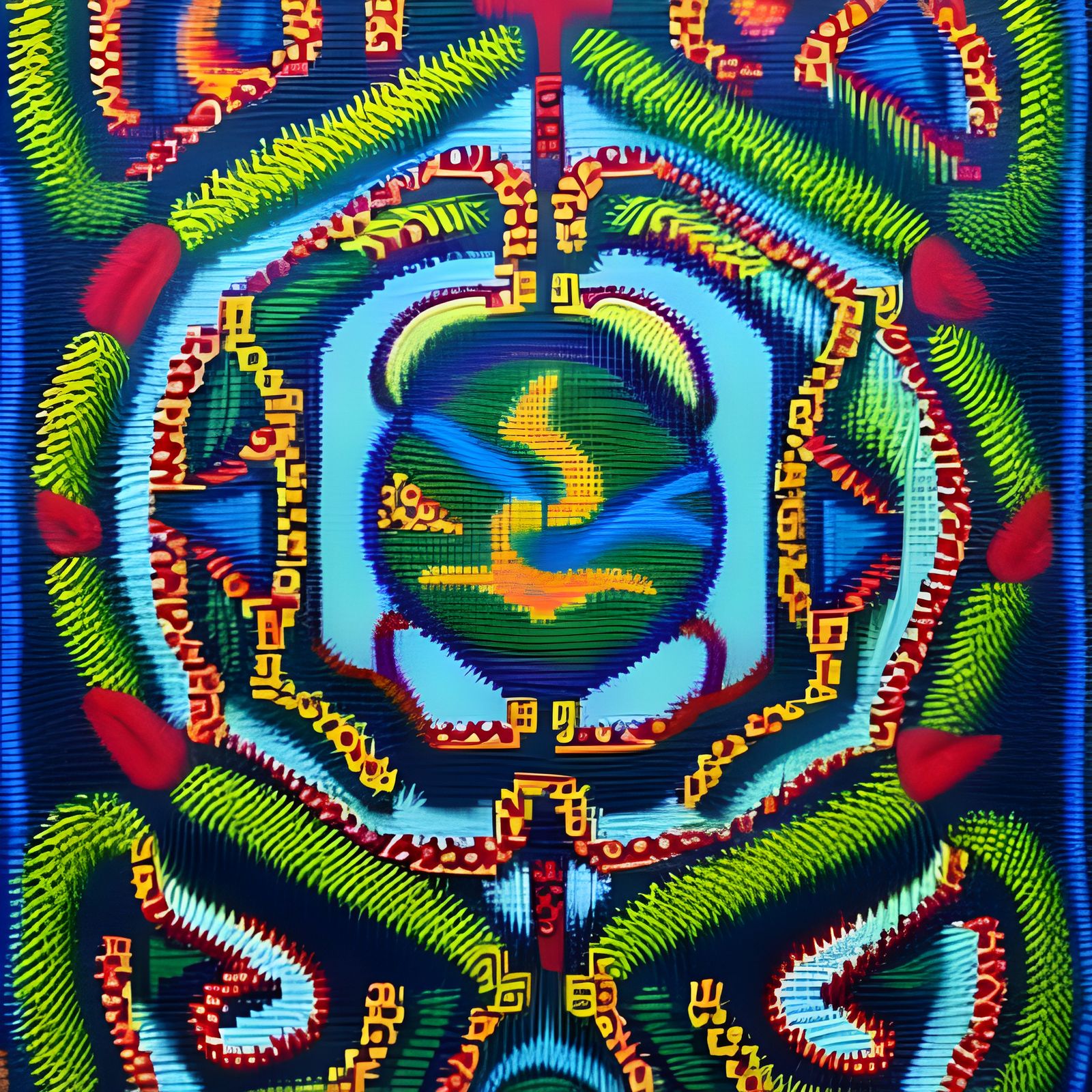 Huichol Yarn Painting: Eye of the Universe