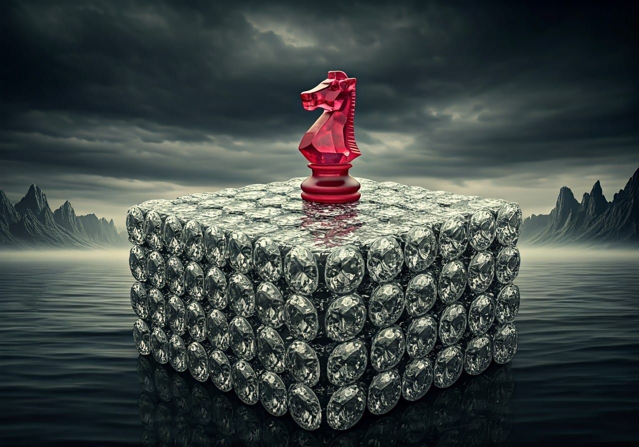 Diamond Cube with Majestic Chess Knight in Hyper-Realistic S...