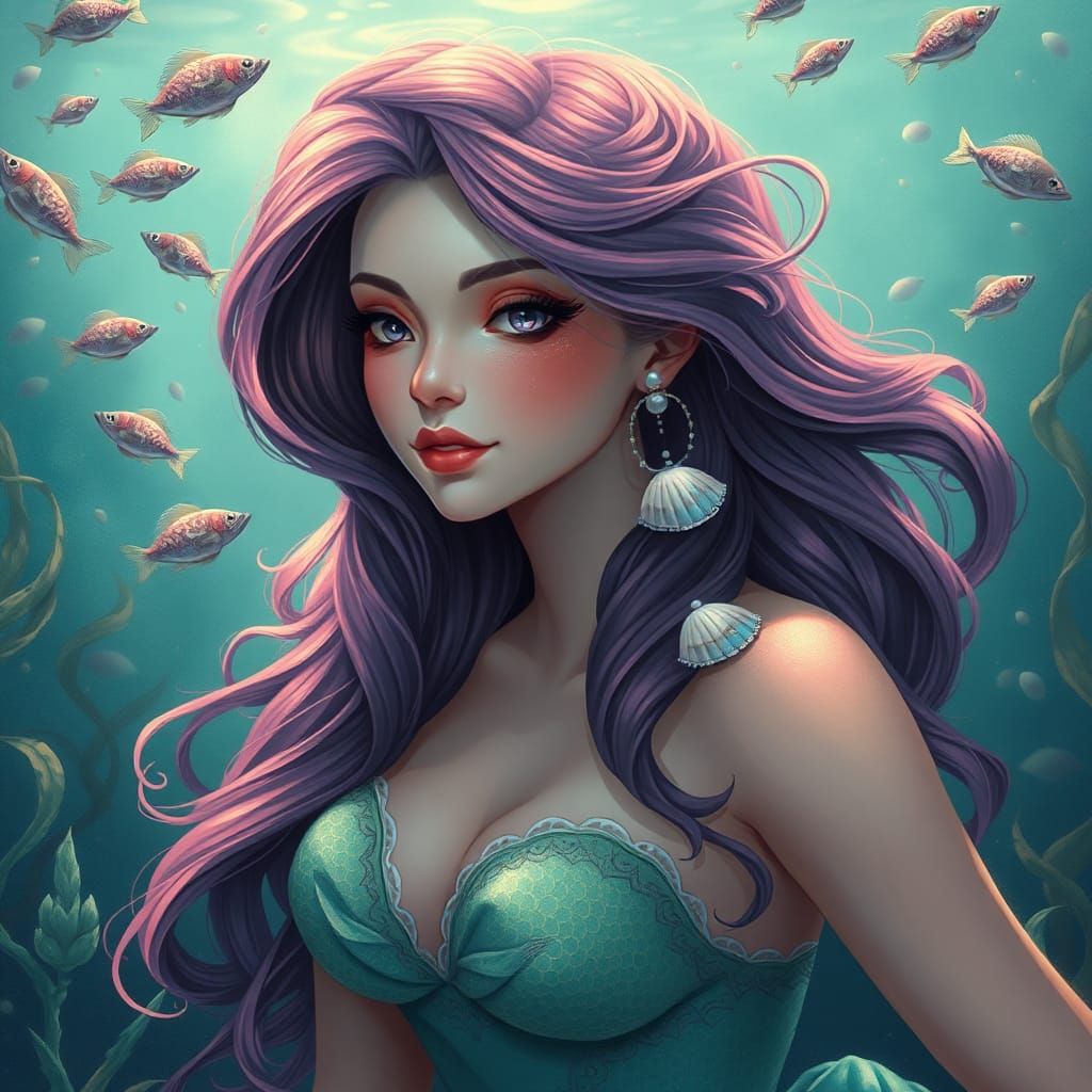 Mermaid in Underwater Realm: Fantasy Concept Art
