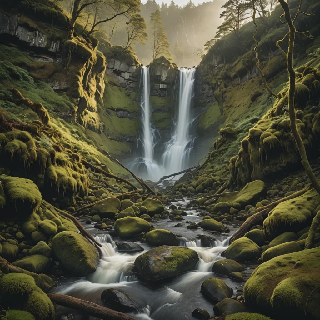 Majestic Waterfall Landscape in Cinematic Style