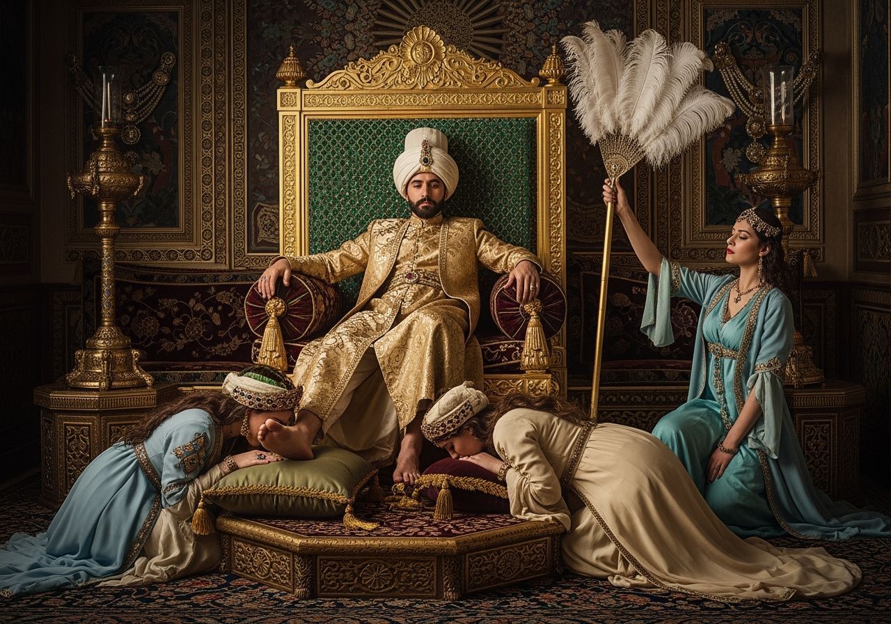 Opulent Ottoman Sultan on Gold Throne