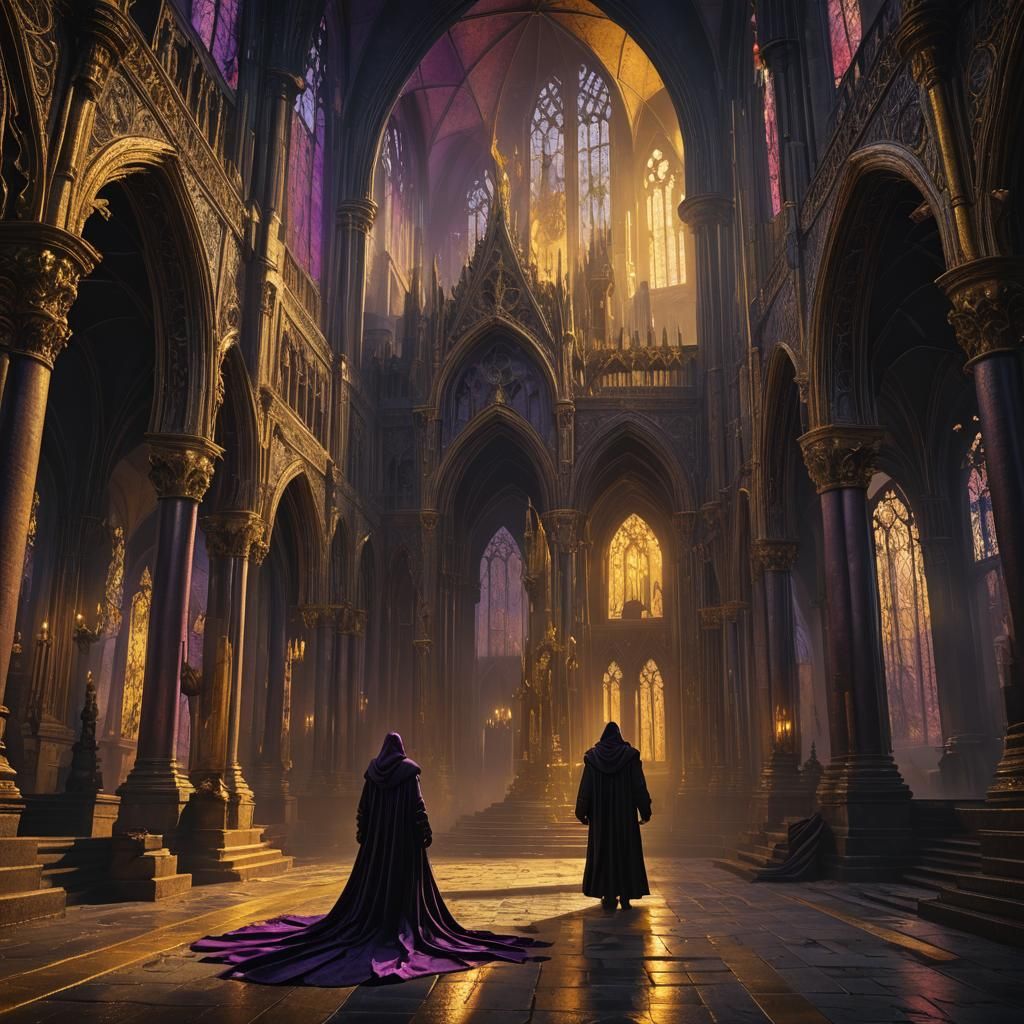 Dark Fantasy Figure Falling in Gothic Setting