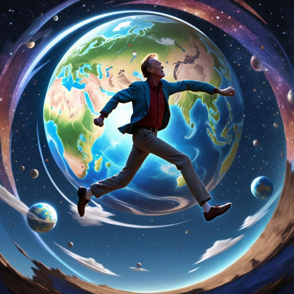 Surreal Animated Man Runs on Rotating Globe