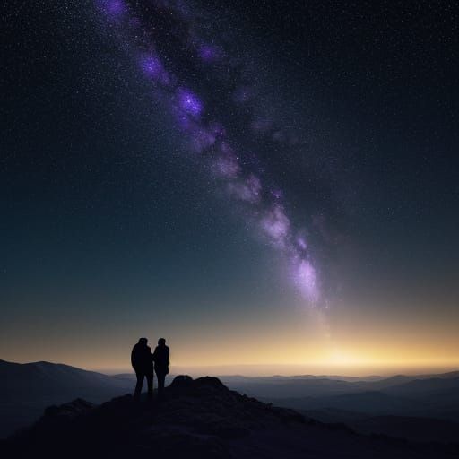 Father and Son Watch Comet in Vibrant Sky