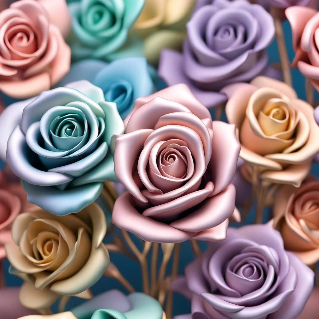 Delicate Pastel Metal Roses: Concept Art