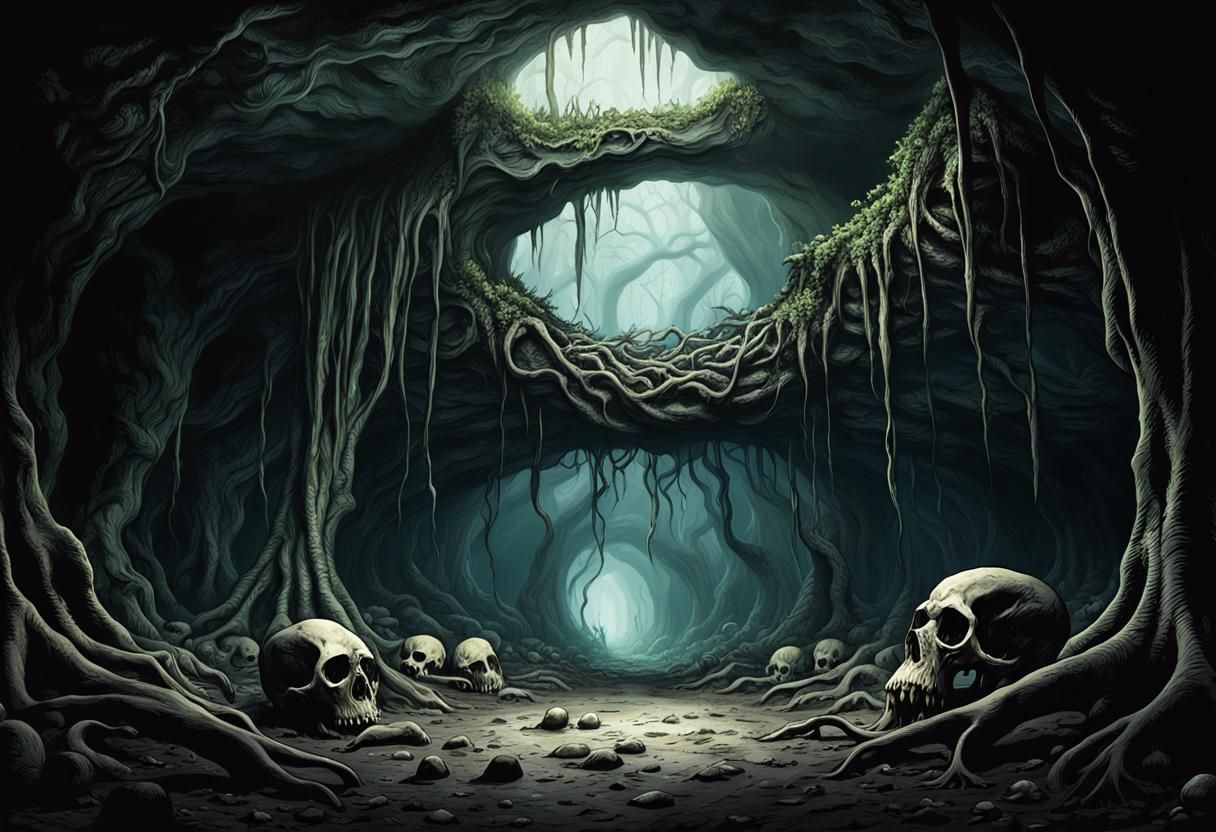 Foreboding Cavern Entrance in Dark Fantasy Style