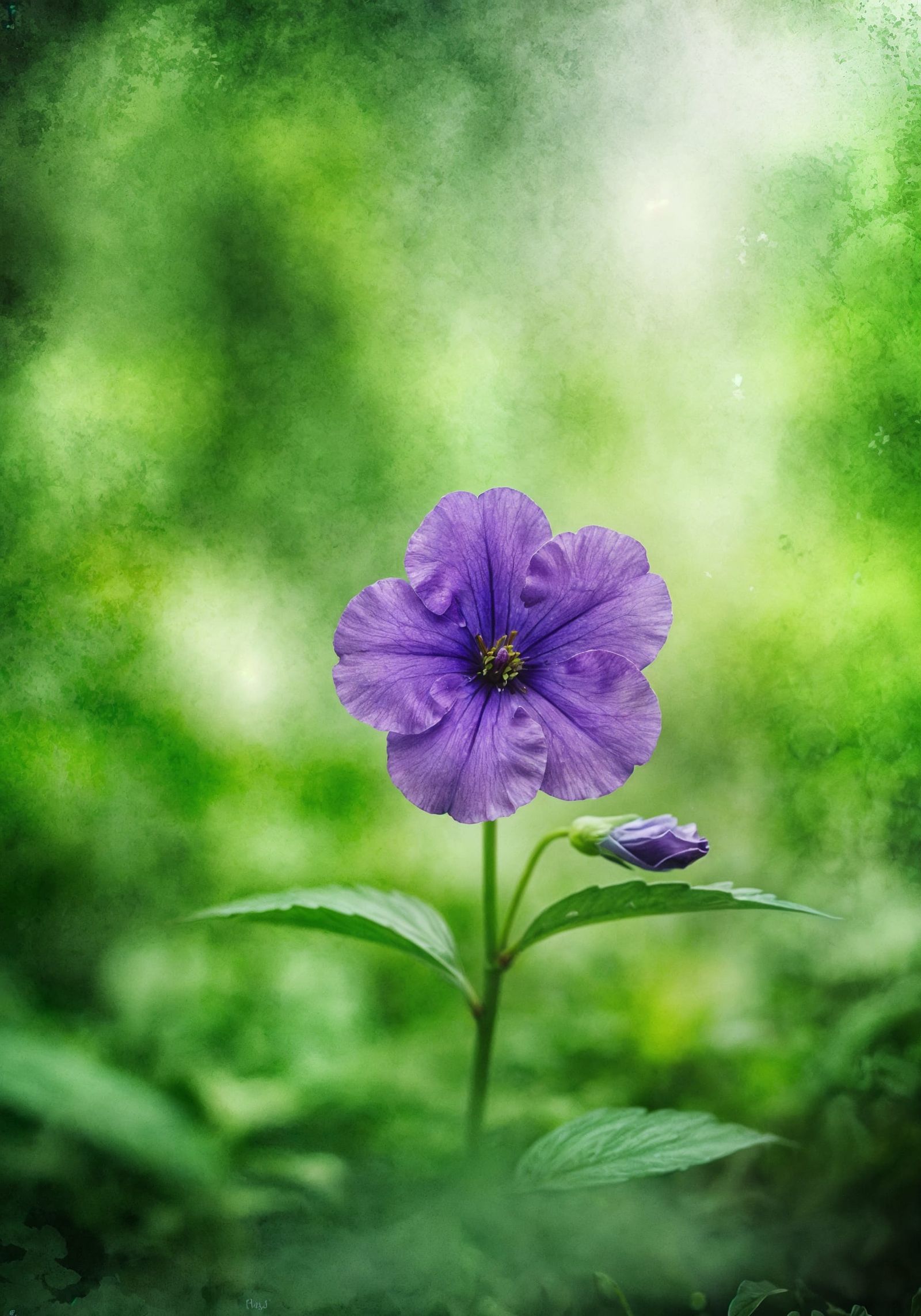 Purple Flower in Tropical Jungle Watercolor