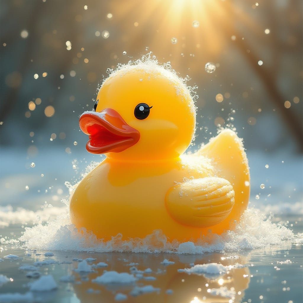 Ice-Encased Rubber Duck in Imaginative Realism Style