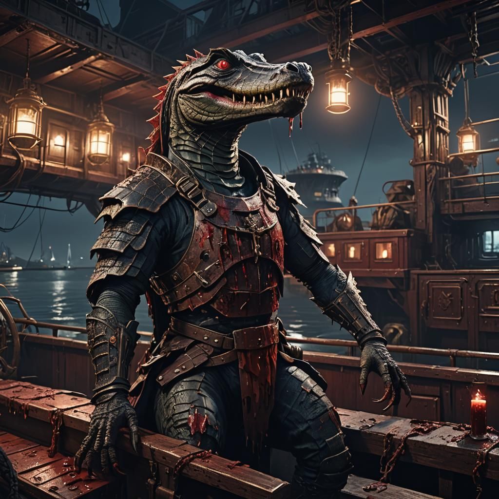 Alligator Woman on Ship: Fantasy Concept Art