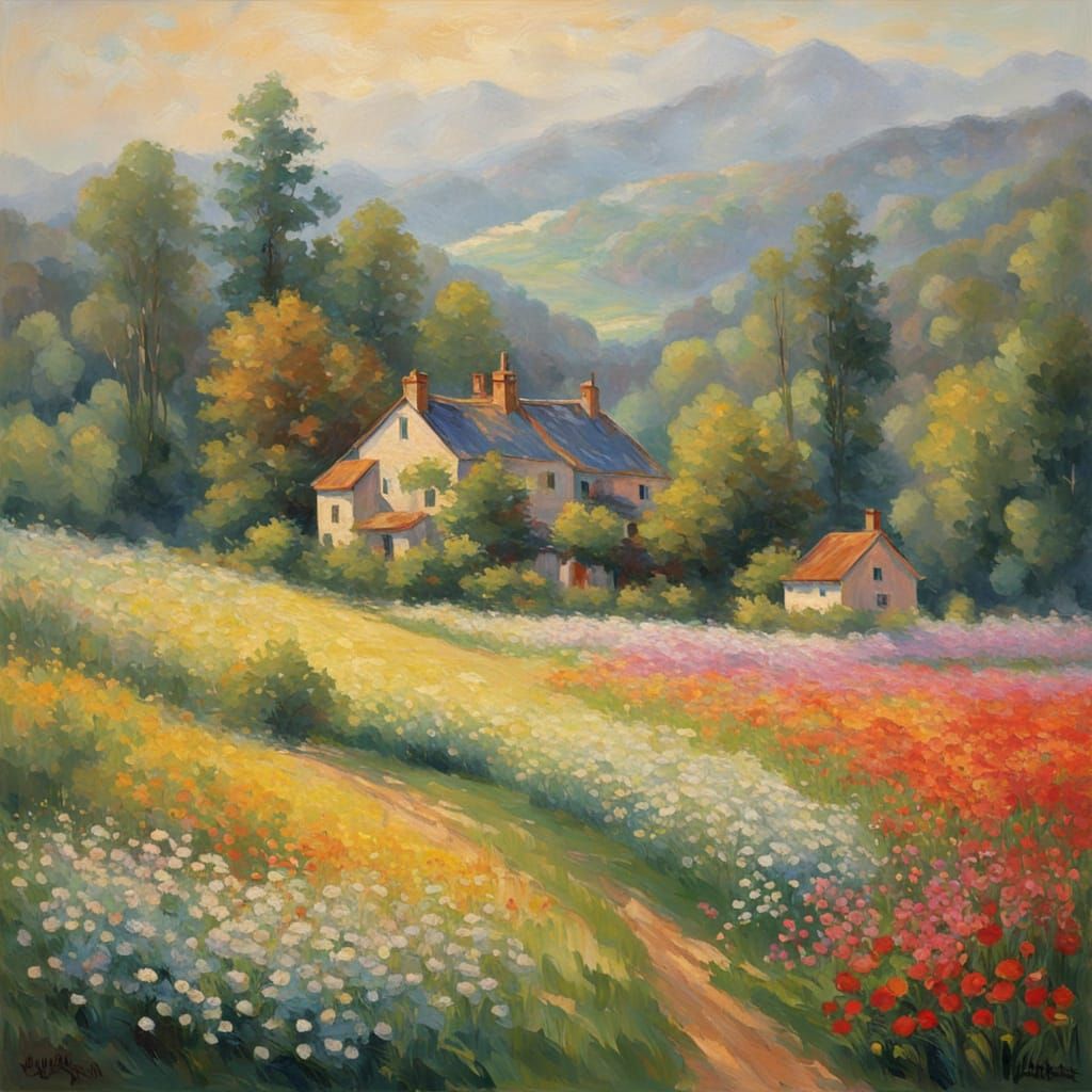 Idyllic Valley in Impressionistic Style