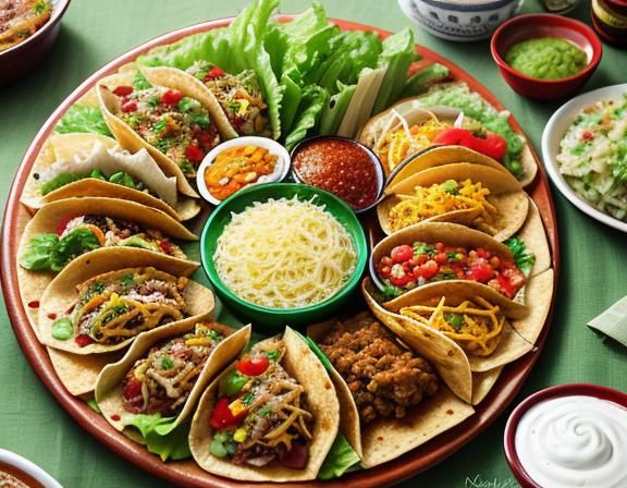 Mexican Buffet with Tacos as Oil Painting