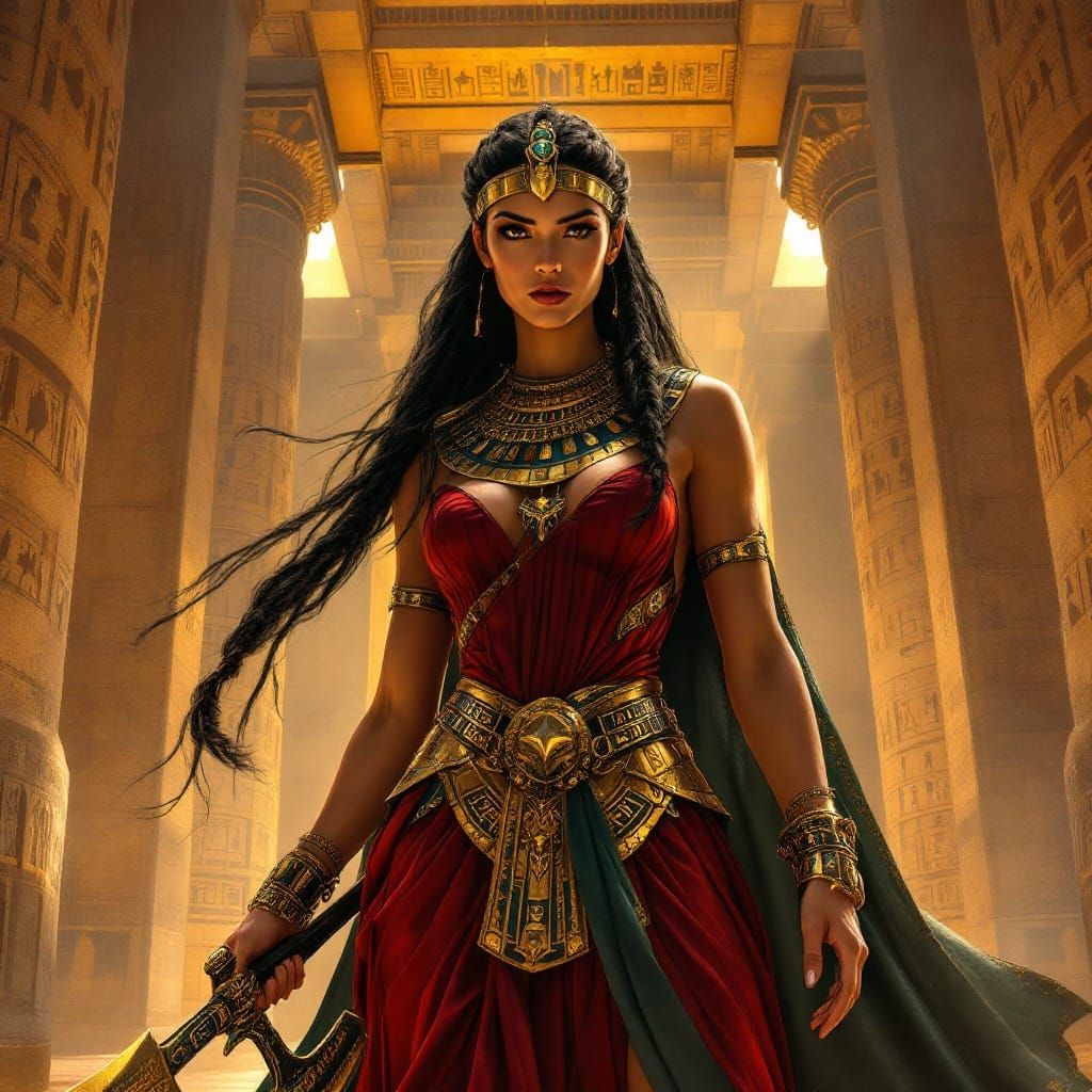 Egyptian Warrior Goddess Netrit Fent in Ancient Temple