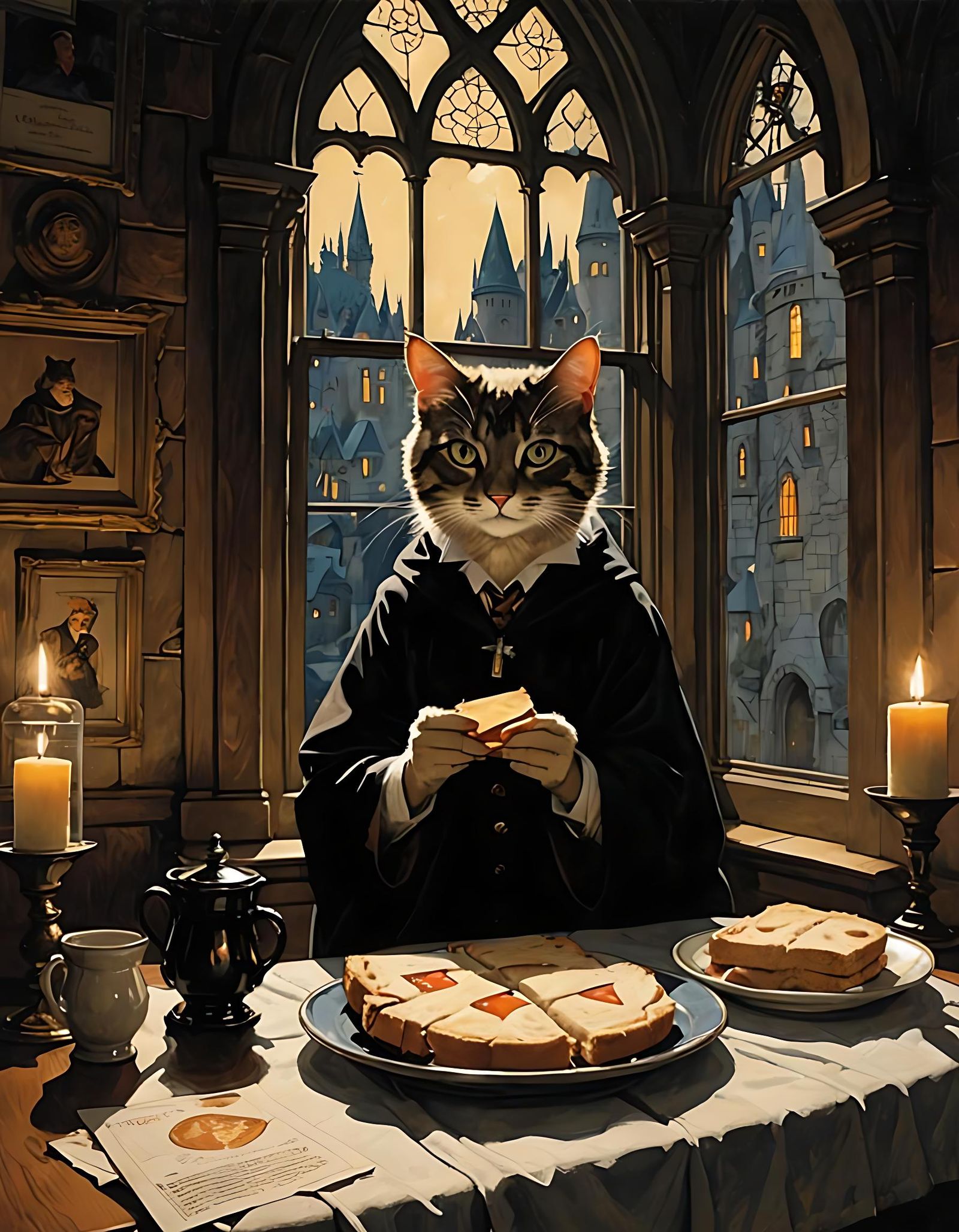 Cat in Hogwarts Suit, Chiaroscuro Style