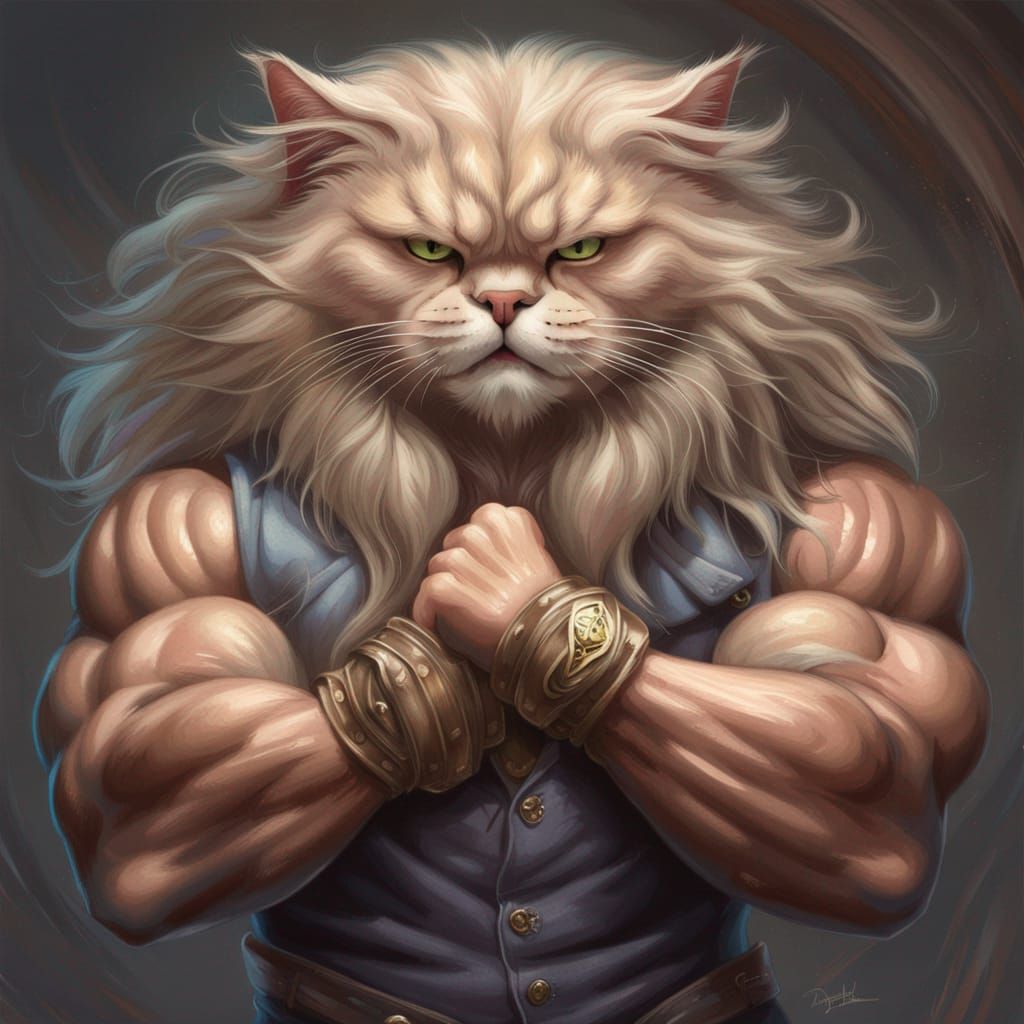 Hyperrealistic Furry Cat Bodybuilder in Detailed Portrait