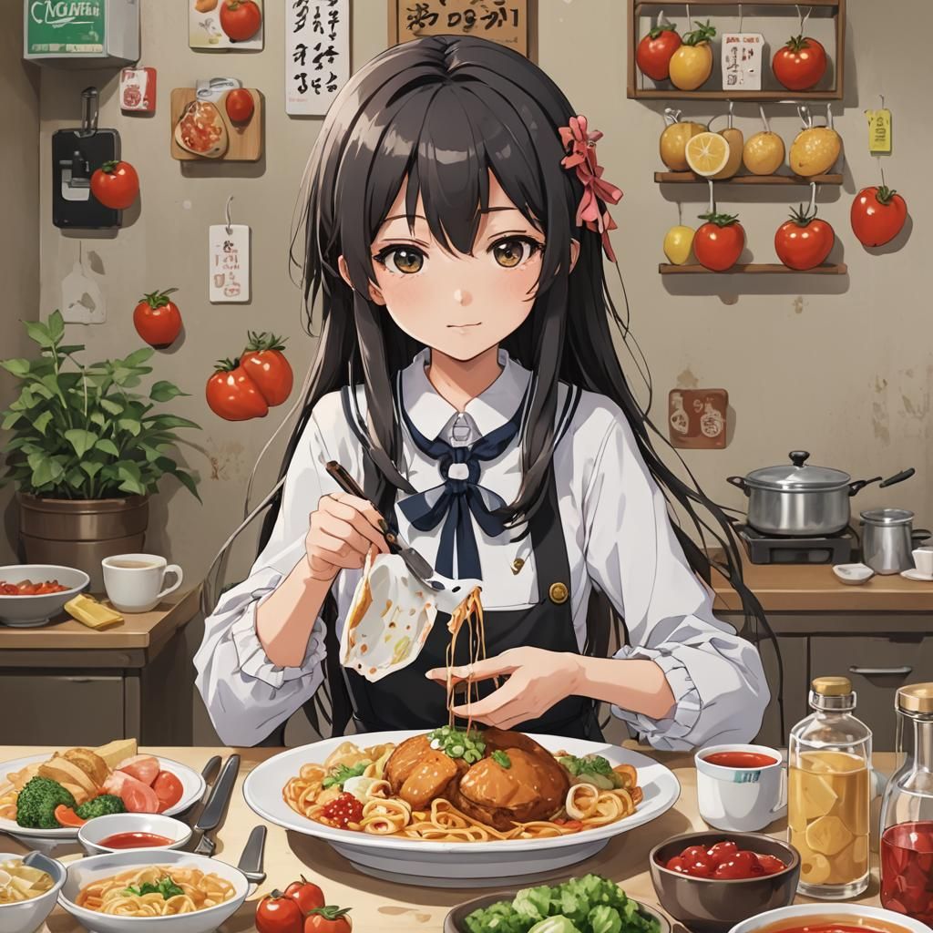 Anime Girl Plays With Food: Manga Art Style