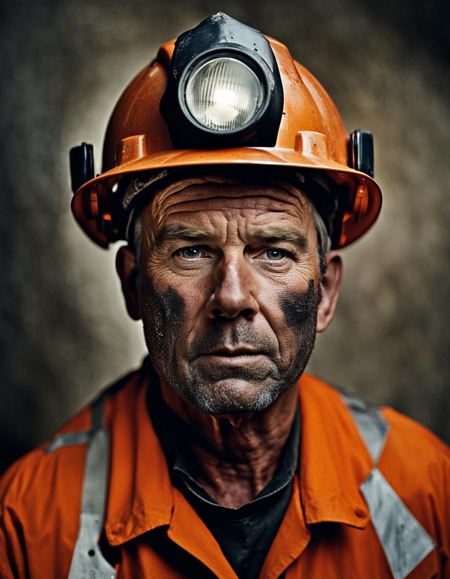 UK Coal Miner Portrait with Cap Lamp