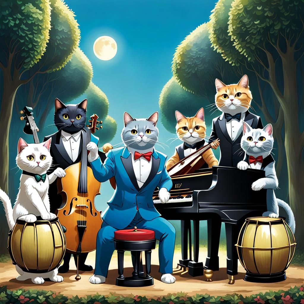 Anthropomorphic Cats Jazz Band in Alley