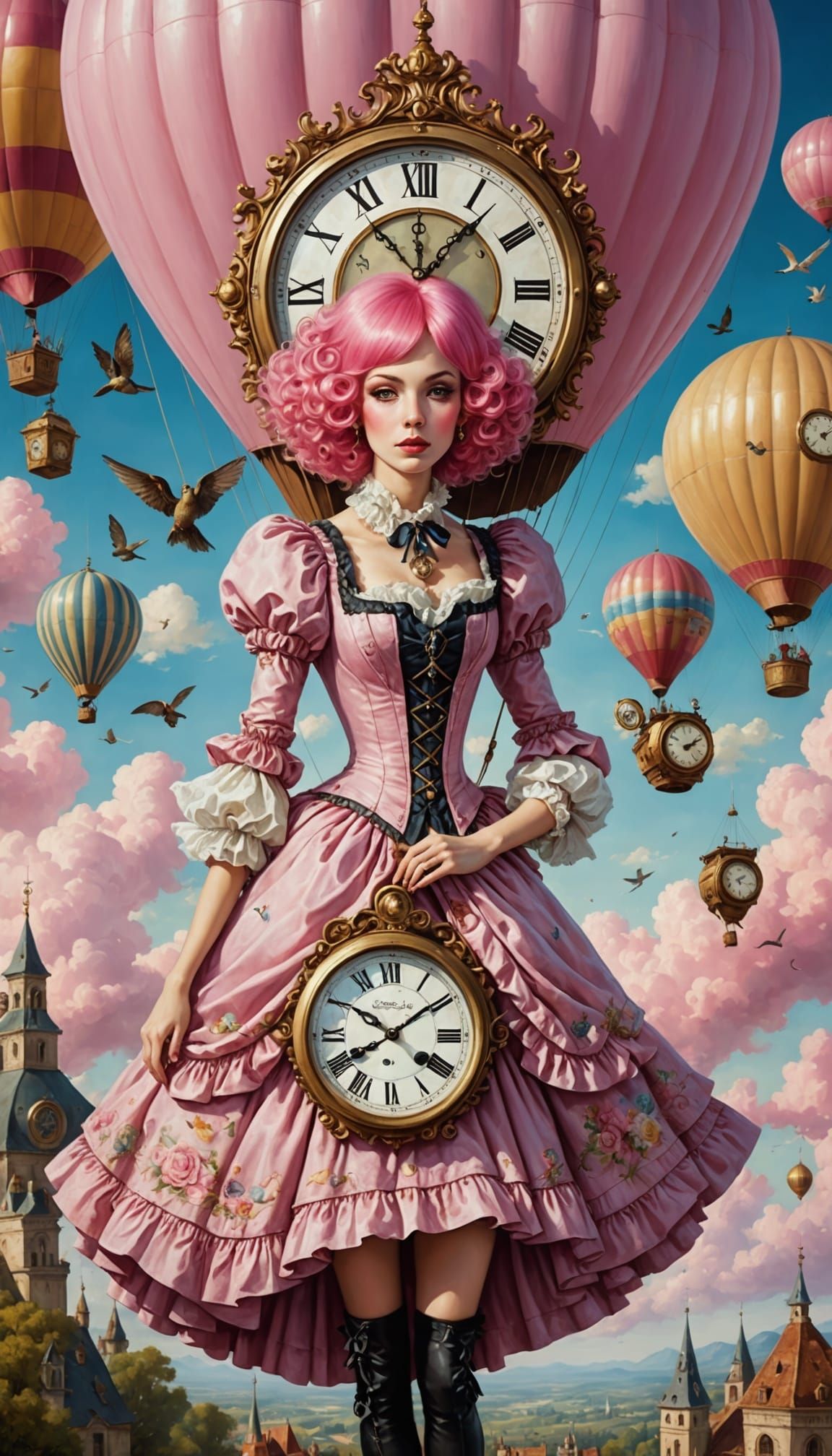 Surreal Rococo Lady in Hot Air Balloon
