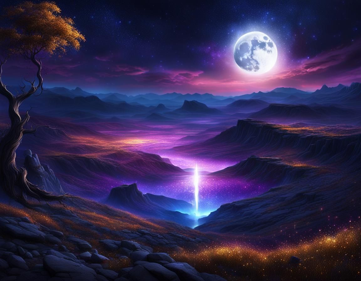 Fantasy Landscape with Prismatic Moon, Matte Painting