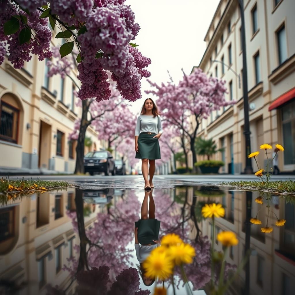 Woman Surrounded by Vibrant City Life in a Symphony of Color
