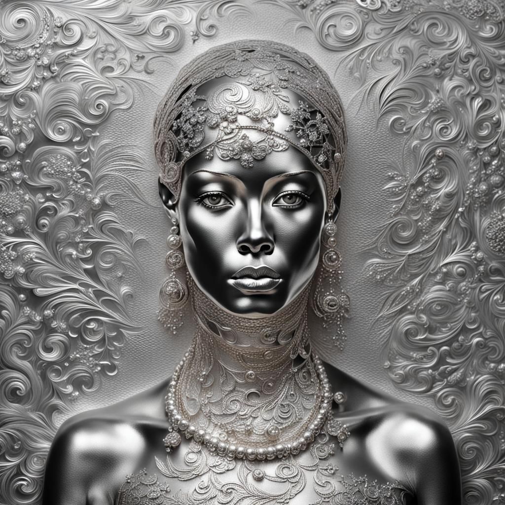 Silver Woman Portrait: Metallic Masterpiece
