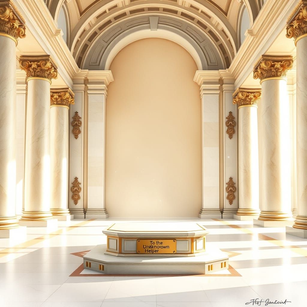 Empty Pedestal in Grand Hall: Watercolor Style