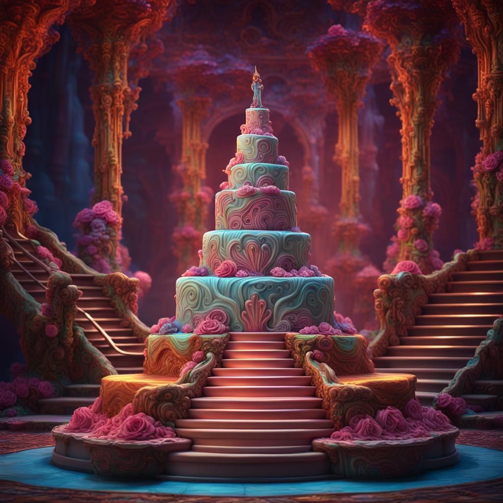 Psychedelic wedding cake sculpture