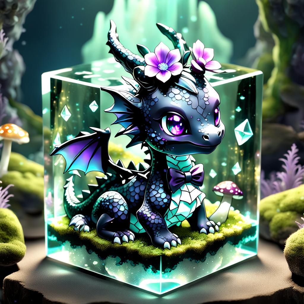 Opalescent Dragon in Bioluminescent Cave as Digital Art