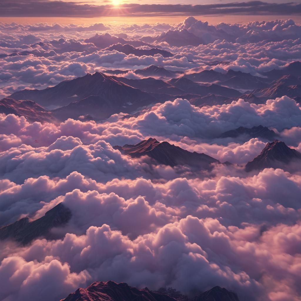 Sea of Clouds 3D Rendering at Dawn