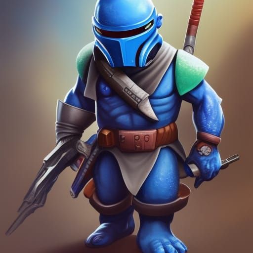 Hyperrealistic Smurf Mandalorians Concept Art