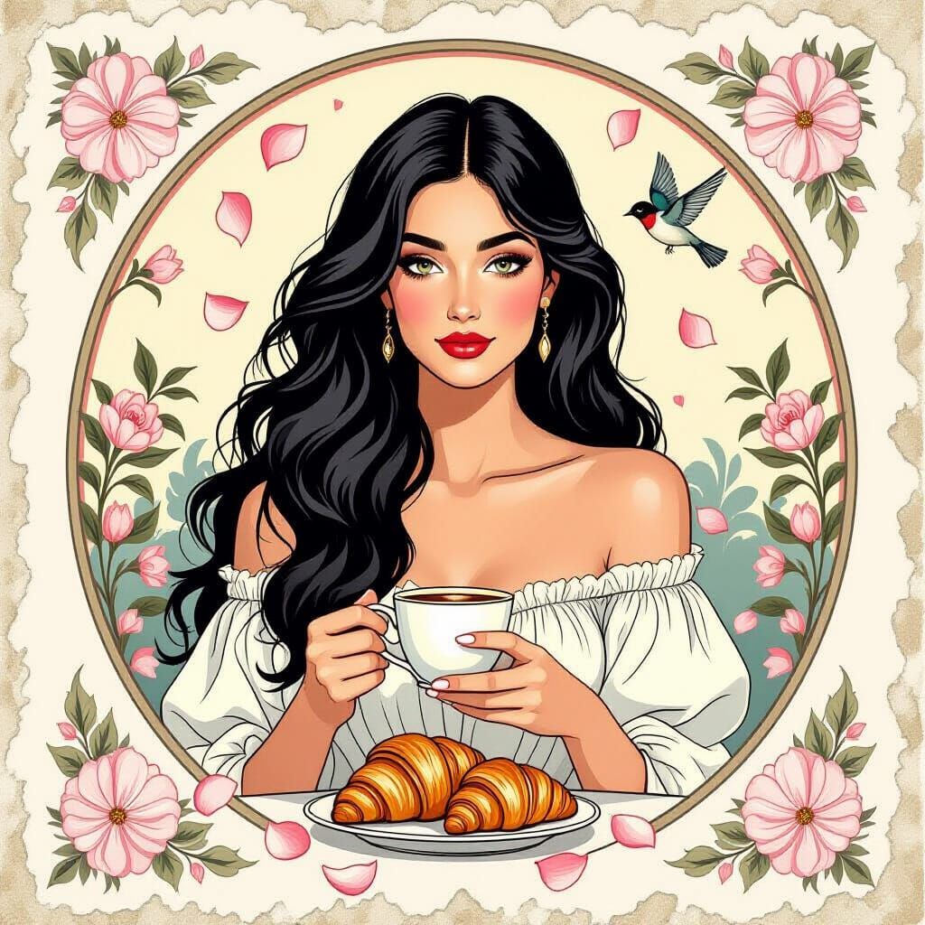 Elegant Woman with Flowers: Art Nouveau Style