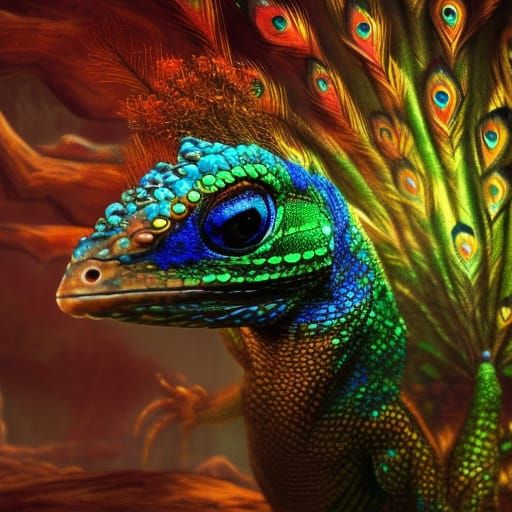 Lizard Peacock Hybrid in Detailed Matte Painting