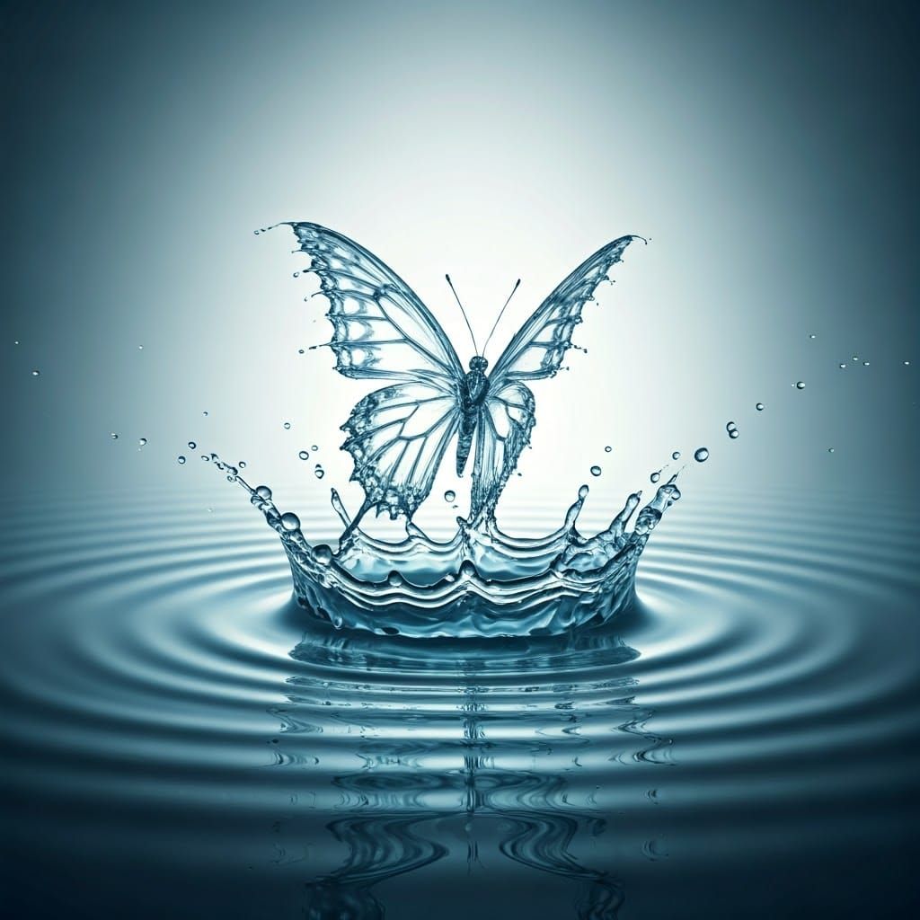 Butterfly Emerges: 3D Rendered Water Droplets