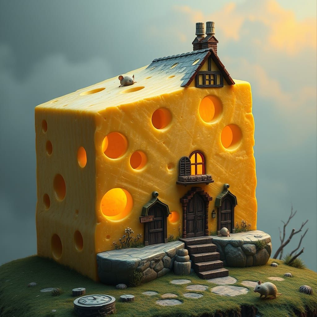 Whimsical Cheese Castle in Hyperrealistic Style