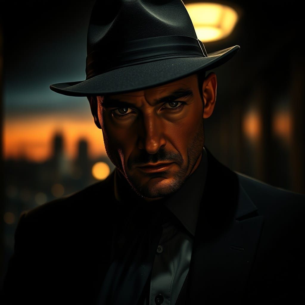 Film Noir Hit Man in Dramatic Shadows