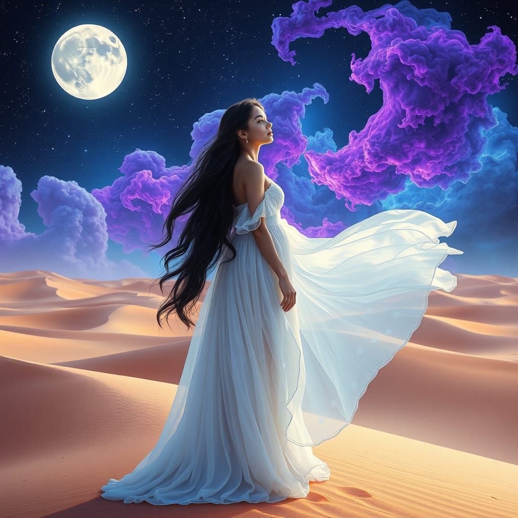 Ethereal Desert Goddess in Celestial Gown