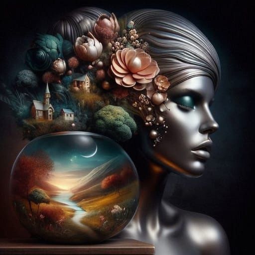 Surreal Portrait of a Woman in Vibrant Oil Painting
