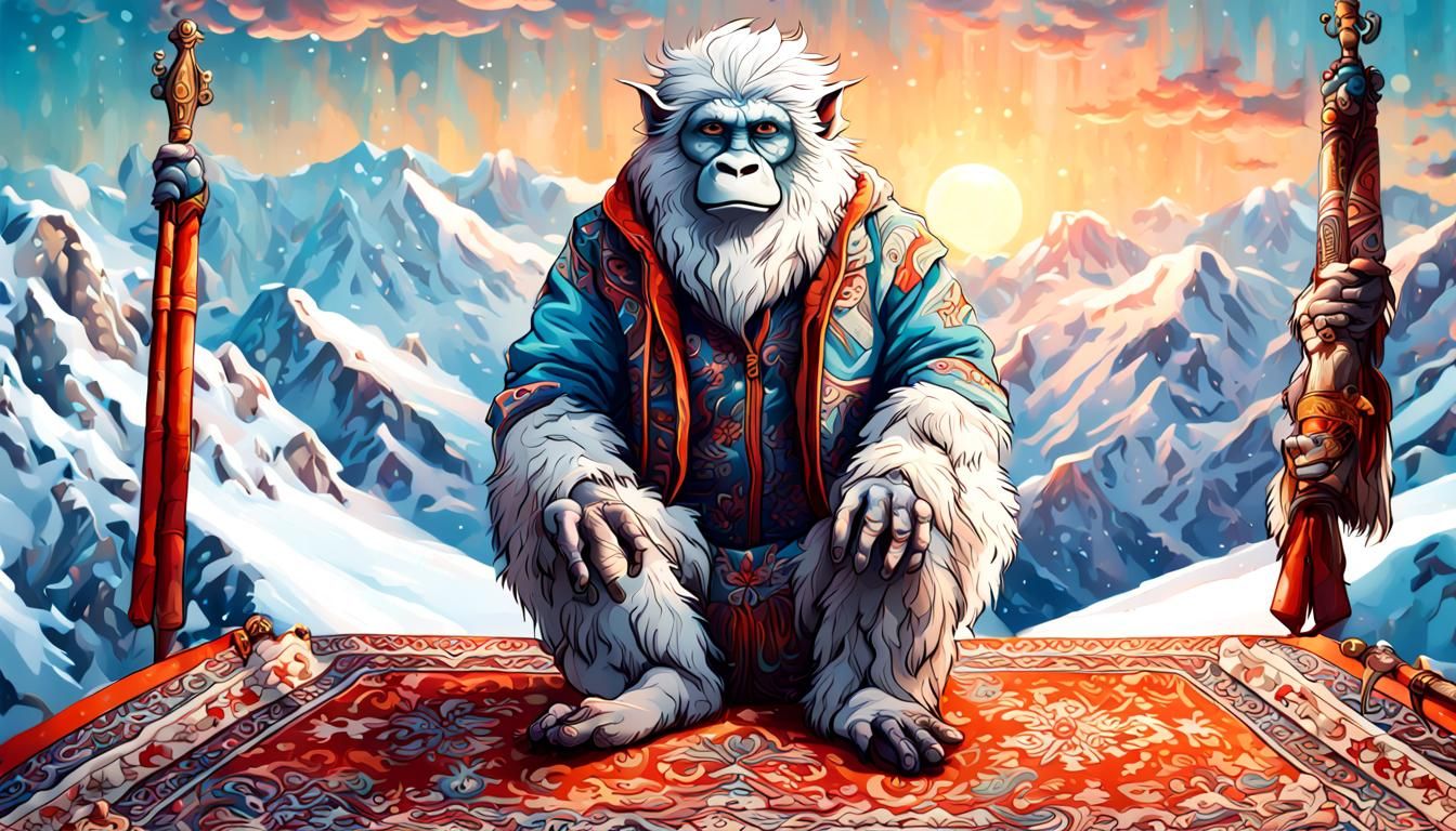 Yeti on Flying Carpet at Ski Resort