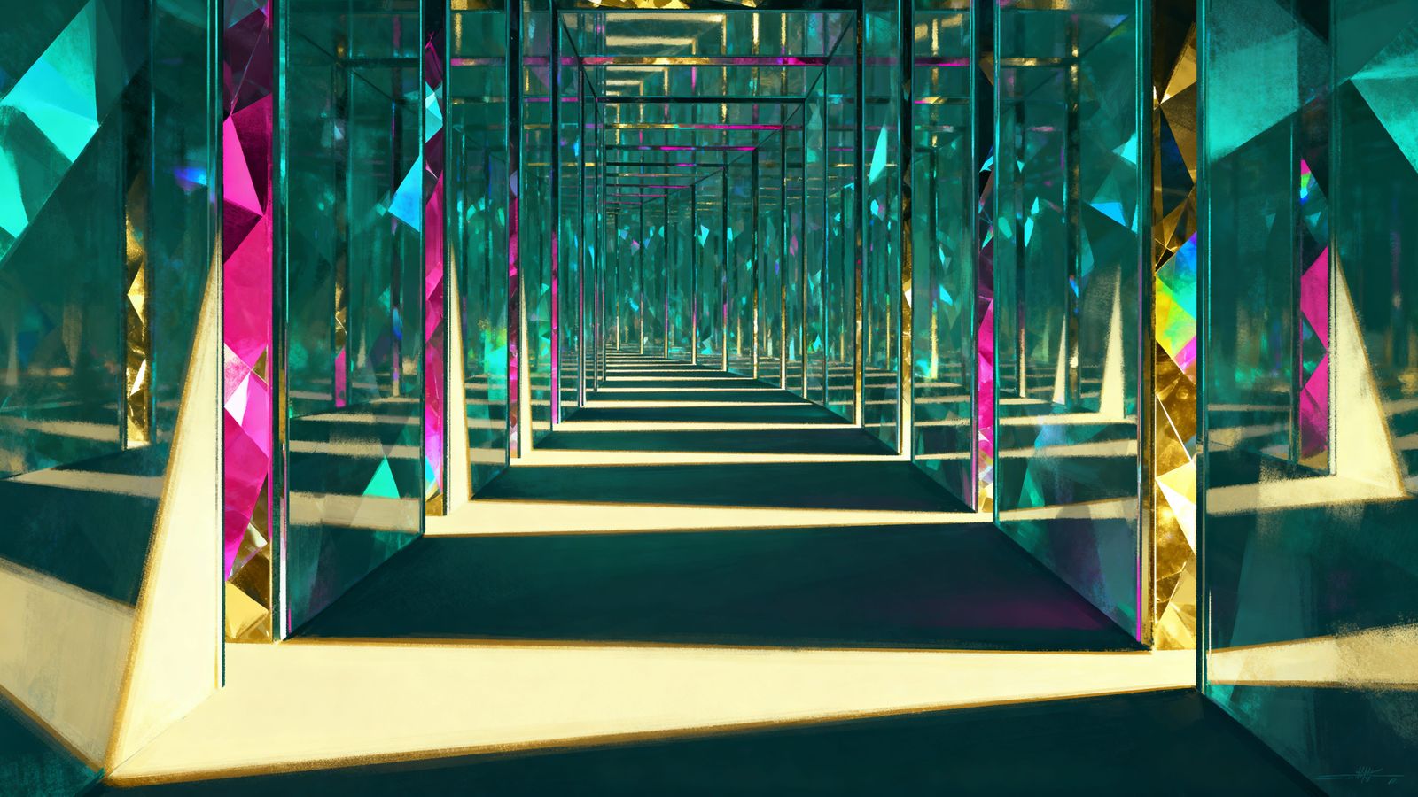 Surreal Crystalline Labyrinth with Fractal Rainbows