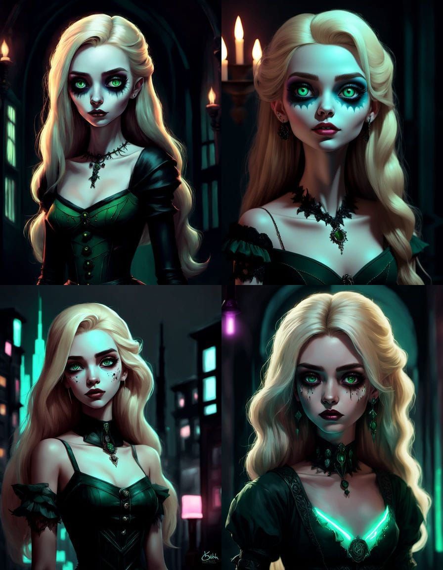 Goth Blonde Character Inspired by Sally in Neon Synthwave St...