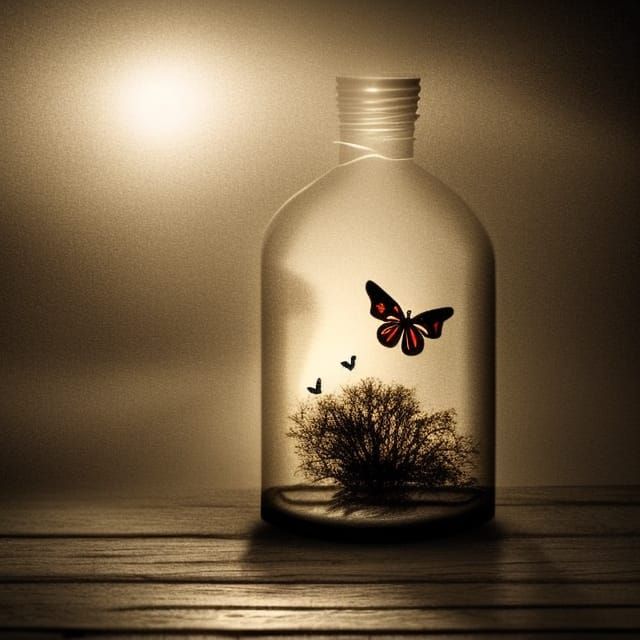 Butterflies in a Bottle with Lightning Storm