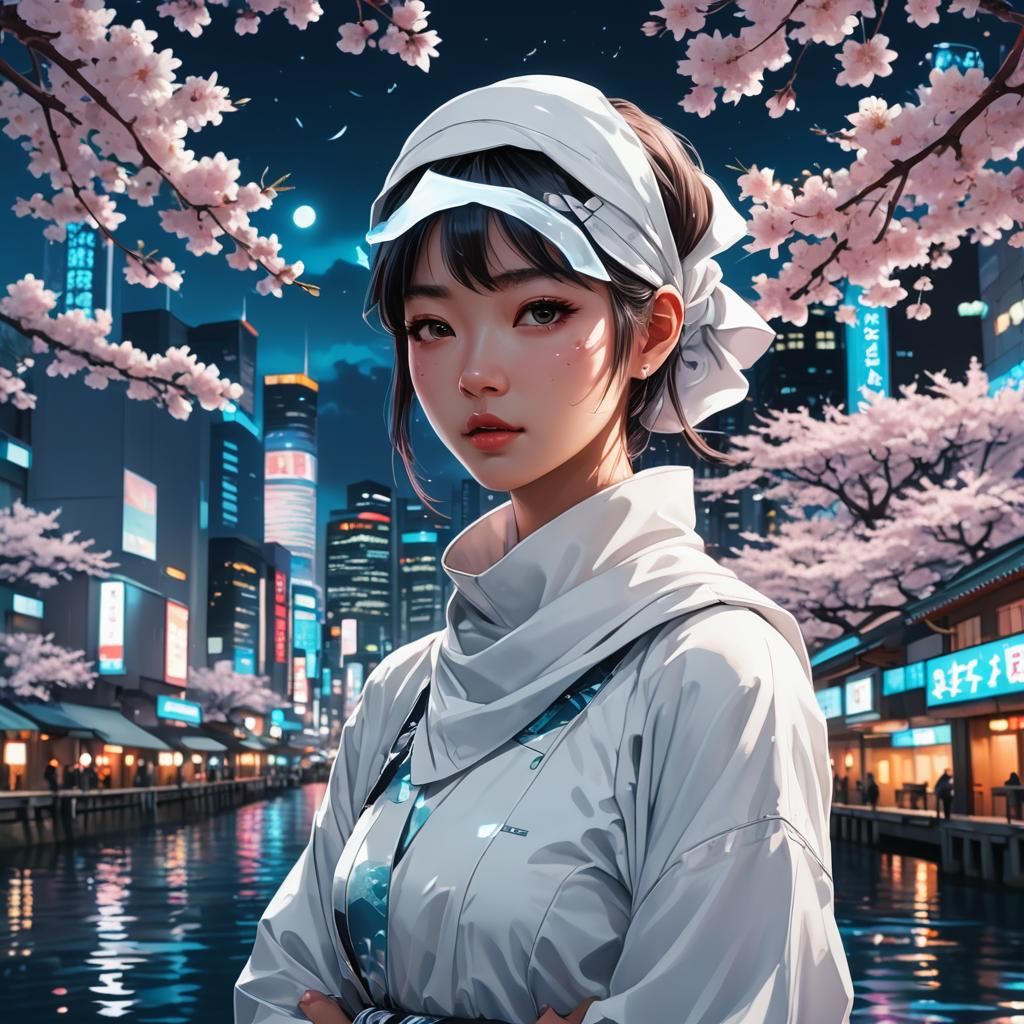 Futuristic Japanese Girl in Astral Cityscape