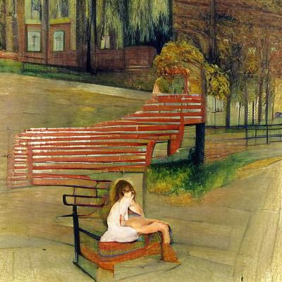a girl sitting on a bench