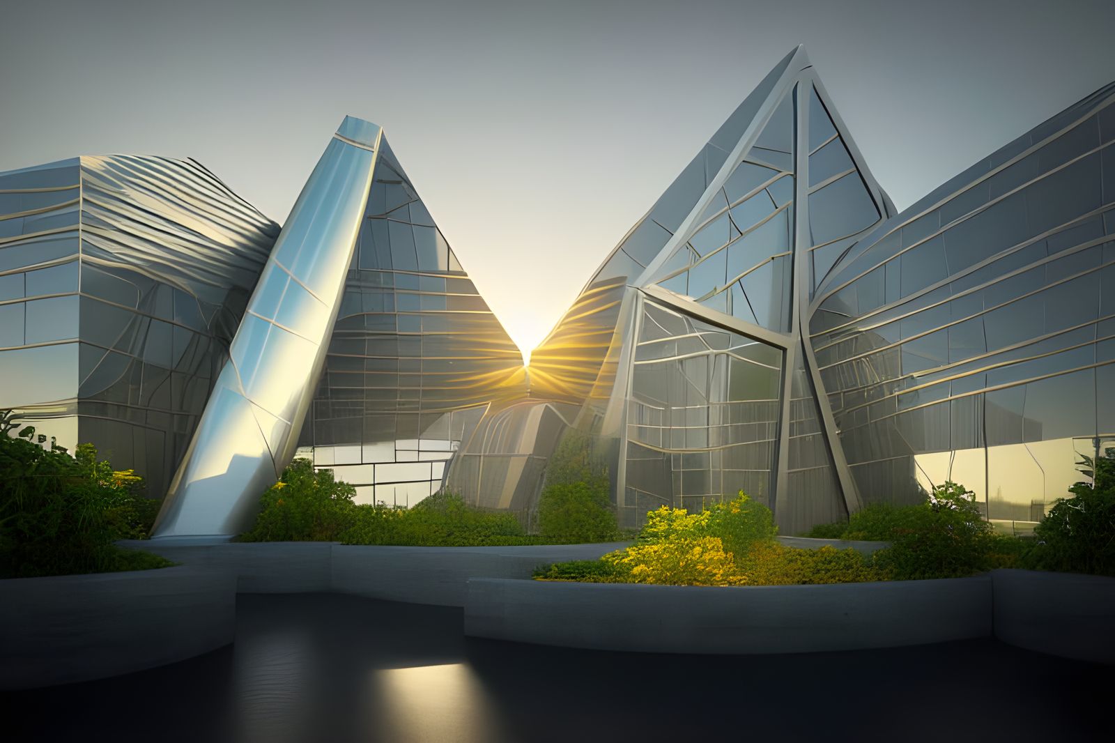 Hyperrealistic Cityscape with Glass and Marble Architecture