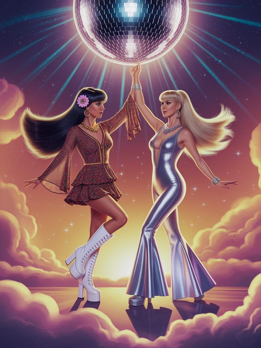 Celestial Goddesses Dance in Disco Ball Paradise