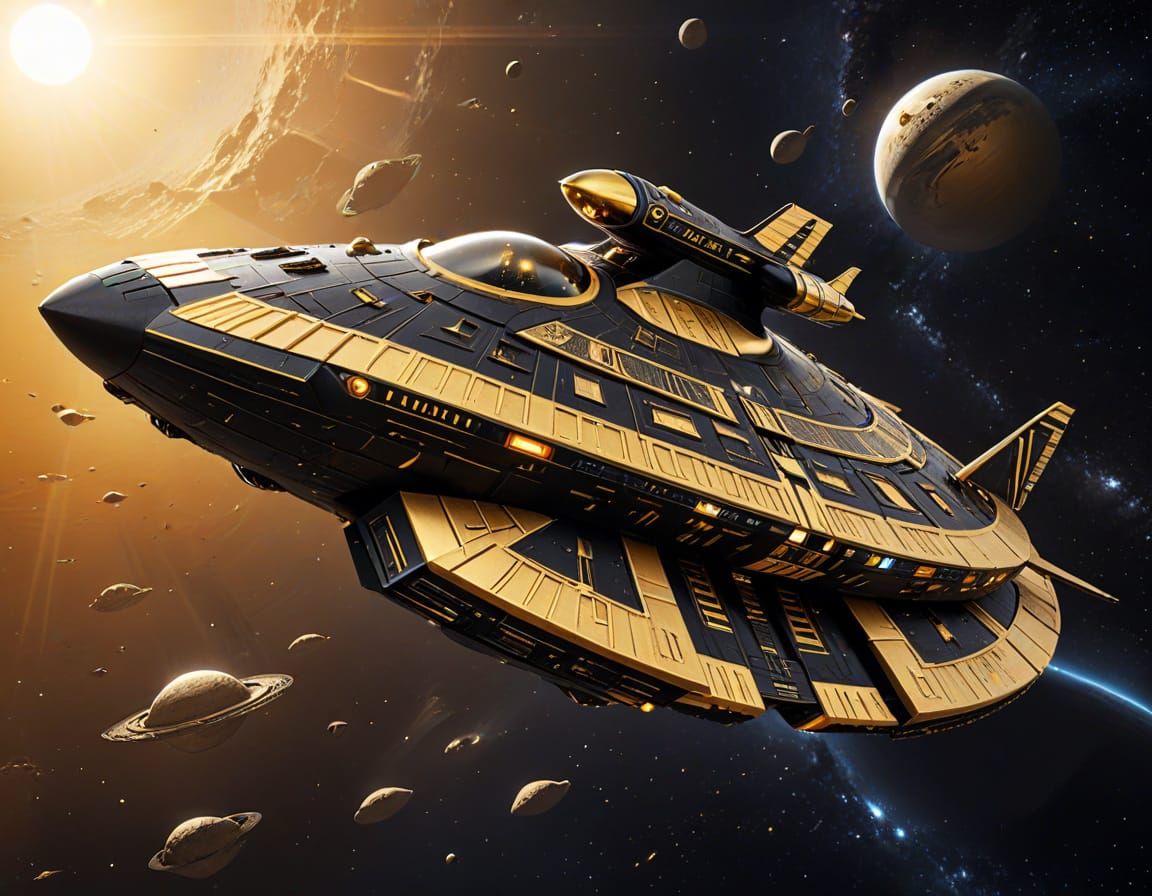 Egyptian Intergalactic Spaceship in Black and Gold