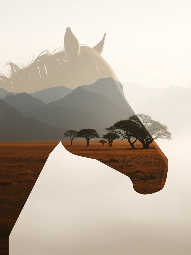 Abstract Horse Silhouette with African Plains