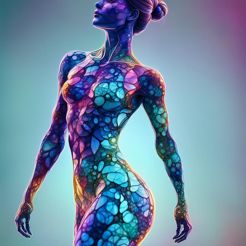 Vivid Ink Sketch of a Fractal Female Silhouette