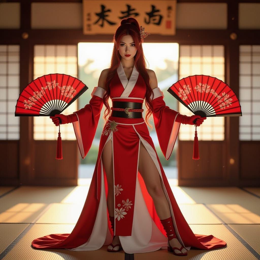 Confident Kunoichi Warrior in Hyper-Realistic Style